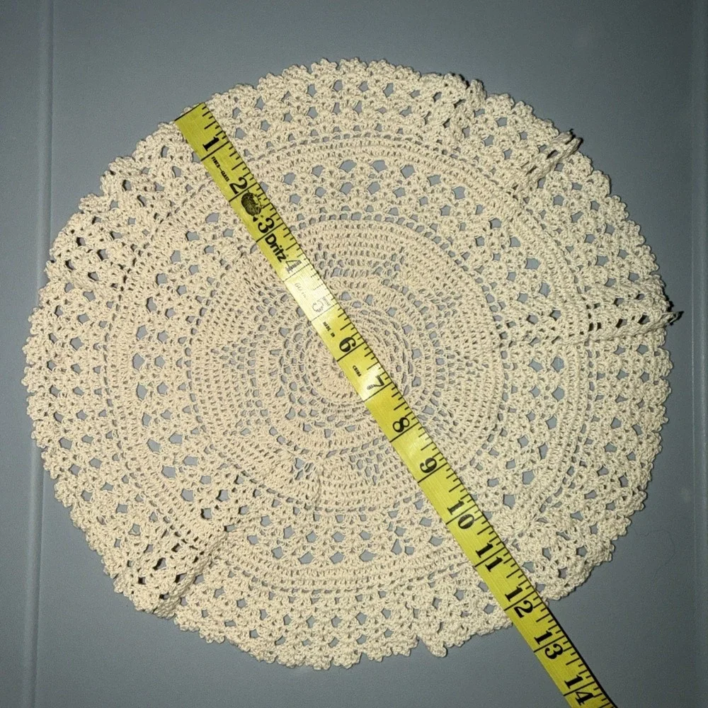 Vintage Hand Crochet Doily Ecru Cotton Lace Round 12/13 In Grandmacore Cottage